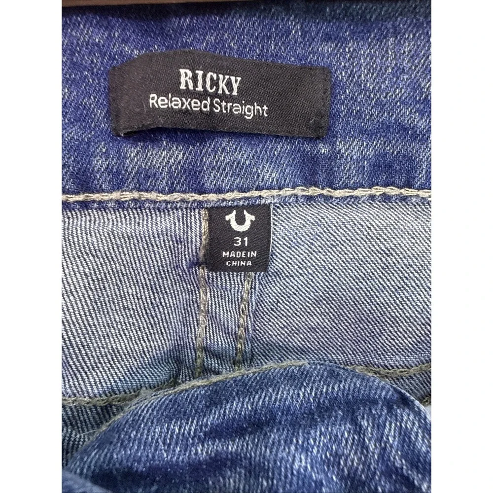 True Religion Ricky Relaxed Straight Jeans Mens 31 Blue  Thick Stitch